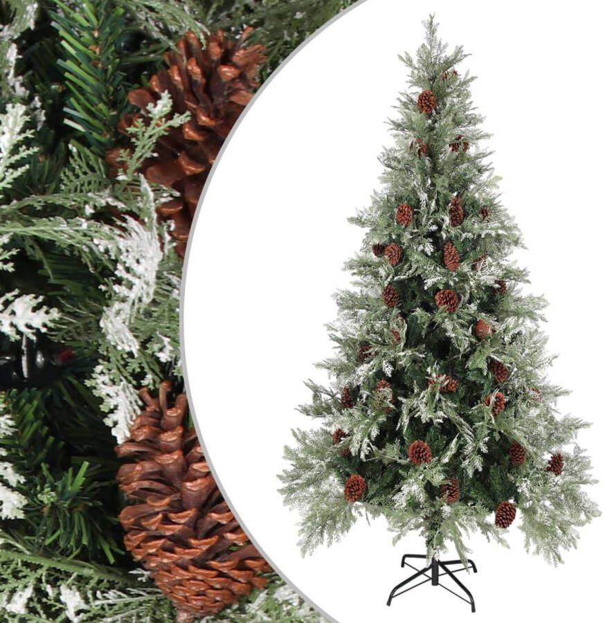 VidaXL Kerstboom met dennenappels 225 cm PVC en PE groen en wit