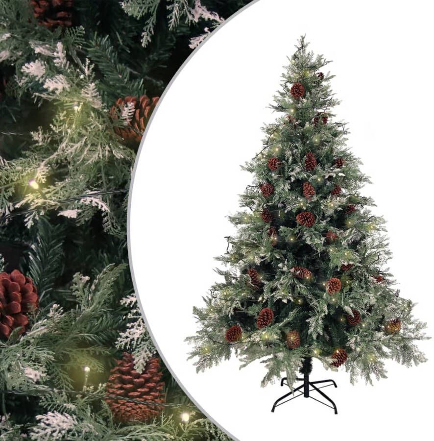 VidaXL Kerstboom met LED&apos;s en dennenappels 150 cm PVC en PE groen wit
