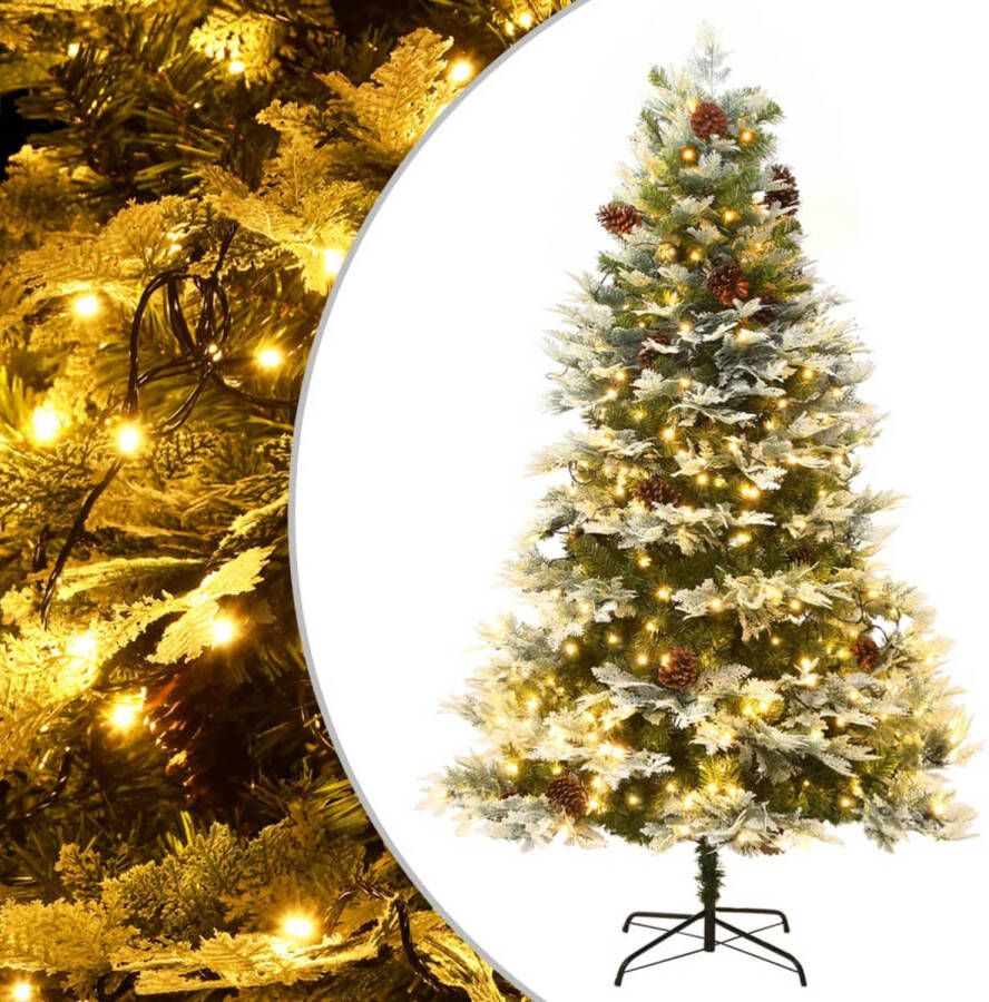 VidaXL Kerstboom met LED&apos;s en dennenappels 195 cm PVC en PE groen