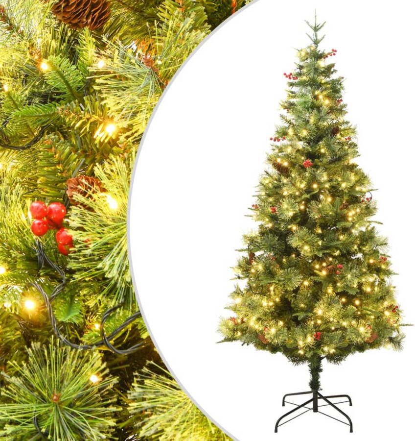 VidaXL Kerstboom met LED&apos;s en dennenappels 195 cm PVC en PE groen