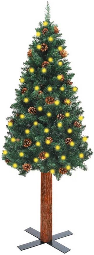 VidaXL Kerstboom met LED&apos;s en hout en dennenappels smal 150 cm groen