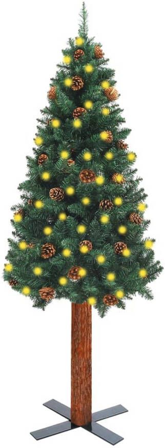 VidaXL Kerstboom met LED&apos;s en hout en dennenappels smal 180 cm groen