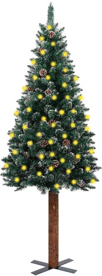 VidaXL Kerstboom met LED&apos;s en hout en witte sneeuw smal 150 cm groen