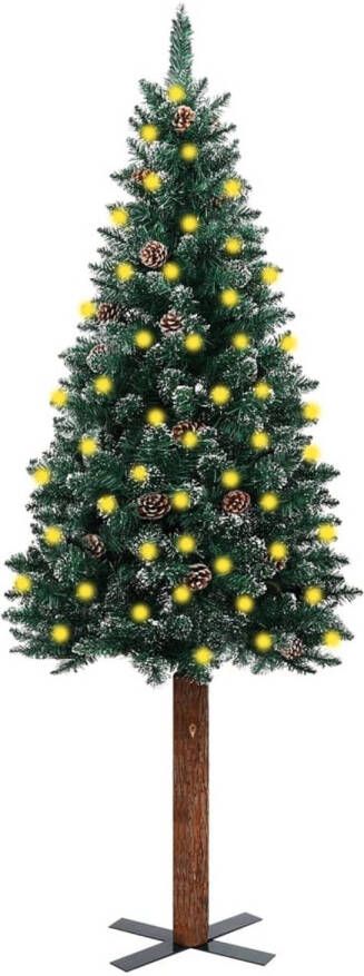 VidaXL Kerstboom met LED&apos;s en hout en witte sneeuw smal 180 cm groen