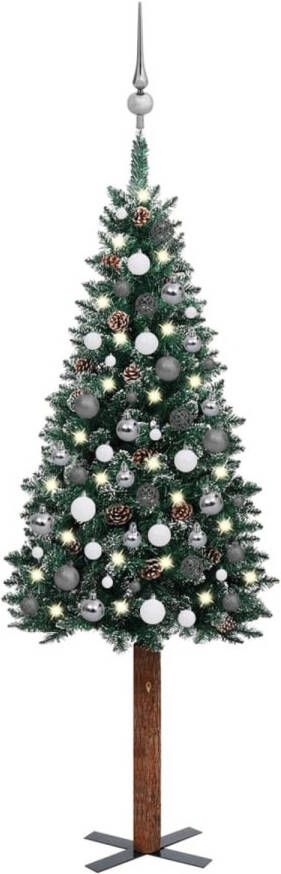 VidaXL Kerstboom met LED&apos;s en kerstballen smal 150 cm groen