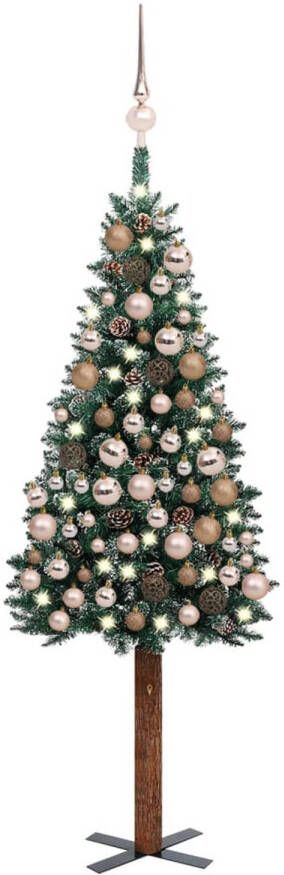 VidaXL Kerstboom met LED&apos;s en kerstballen smal 150 cm groen