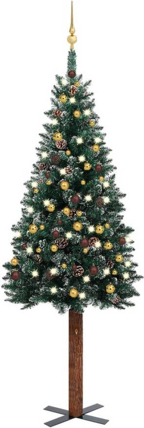 VidaXL Kunstkerstboom met verlichting en kerstballen smal 210 cm groen