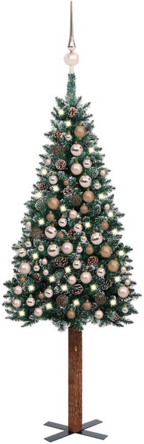 VidaXL Kerstboom met LED&apos;s en kerstballen smal 210 cm groen
