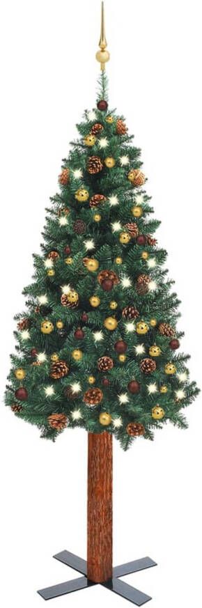 VidaXL Kerstboom met LED&apos;s en kerstballen smal 210 cm groen