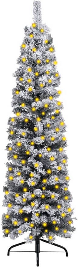VidaXL Kerstboom met LED&apos;s en sneeuwvlokken smal 120 cm PVC groen