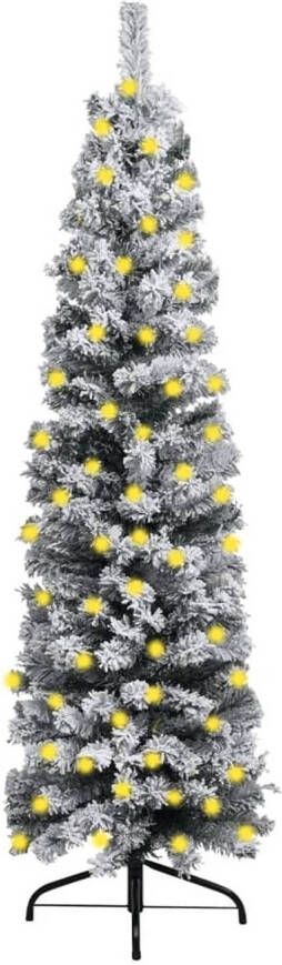 VidaXL Kerstboom met LED&apos;s en sneeuwvlokken smal 180 cm PVC groen