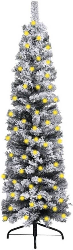 VidaXL Kerstboom met LED&apos;s en sneeuwvlokken smal 210 cm PVC groen