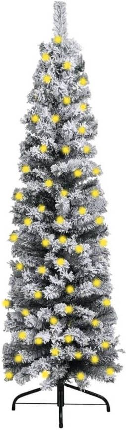 VidaXL Kerstboom met LED&apos;s en sneeuwvlokken smal 240 cm PVC groen