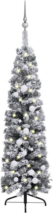VidaXL Kerstboom met LED&apos;s kerstballen en sneeuw smal 120 cm groen