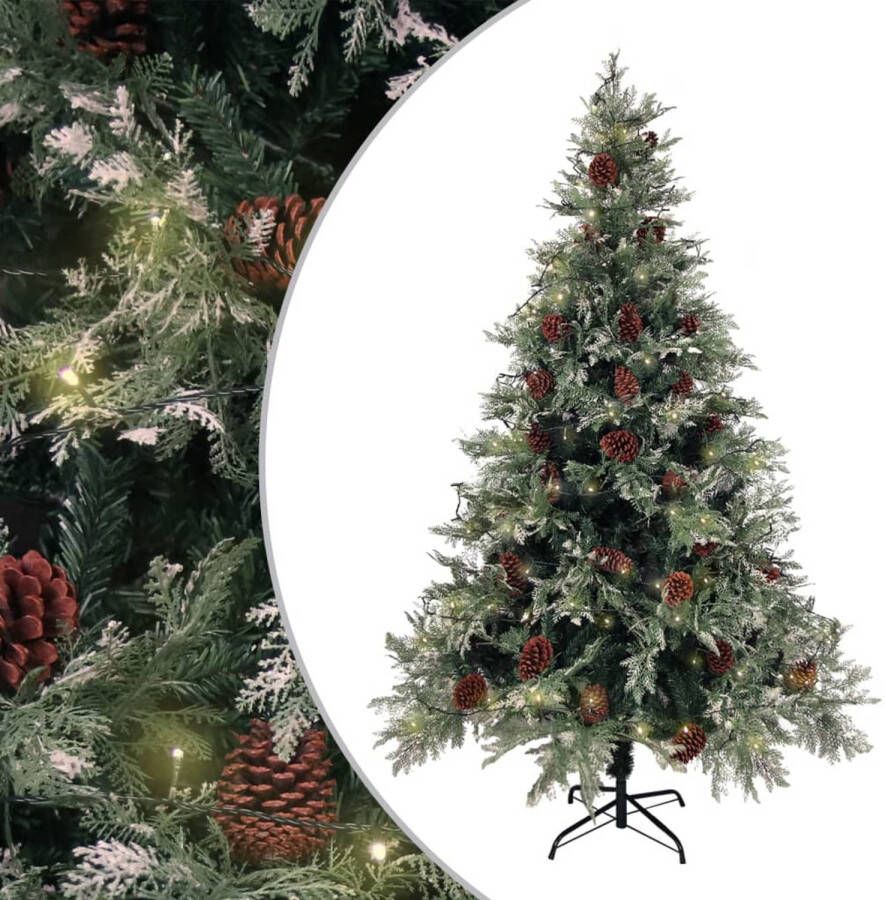 VidaXL Kerstboom met LED&apos;s en dennenappels 120 cm PVC en PE groen wit