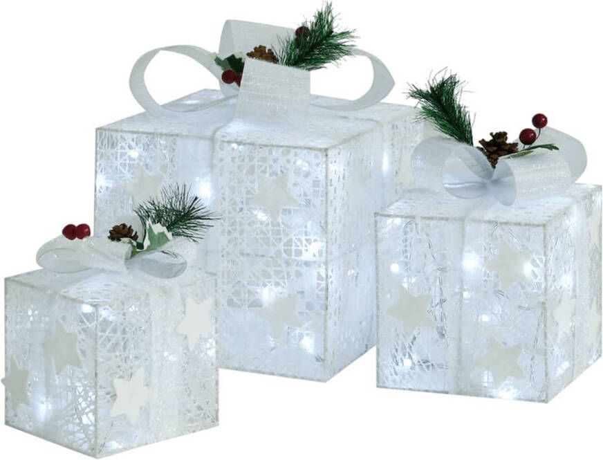 VidaXL Kerstdecoratie geschenkdozen 3 st binnen buiten wit
