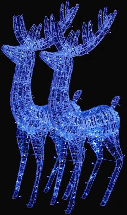 VidaXL Kerstdecoratie rendier XXL 2 st 250 LED&apos;s blauw 180 cm acryl