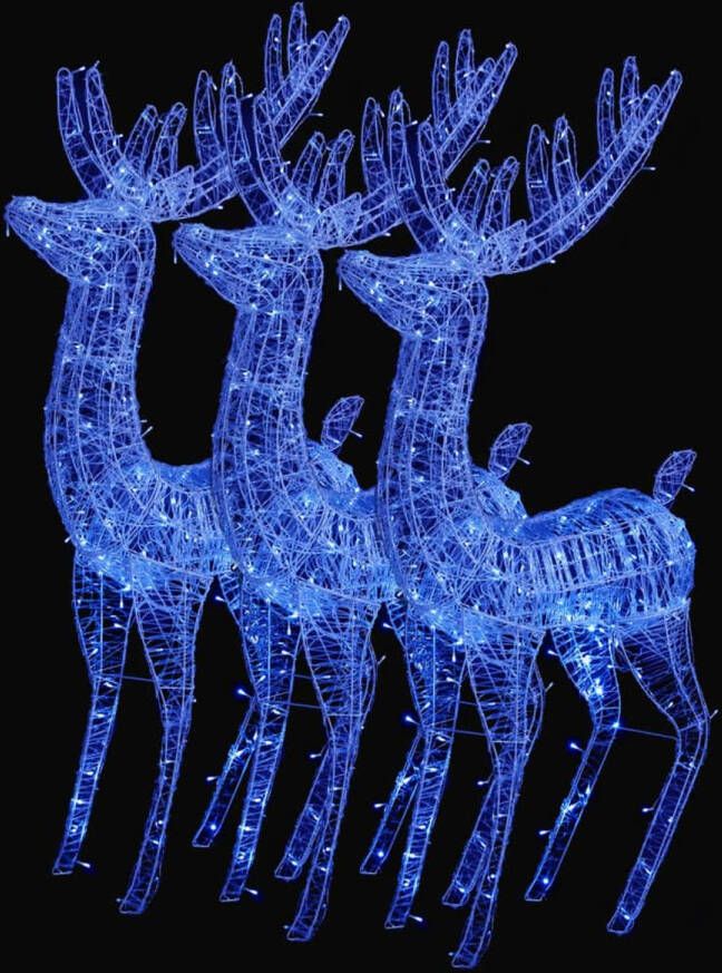 VidaXL Kerstdecoratie rendier XXL 3 st 250 LED&apos;s blauw 180 cm acryl