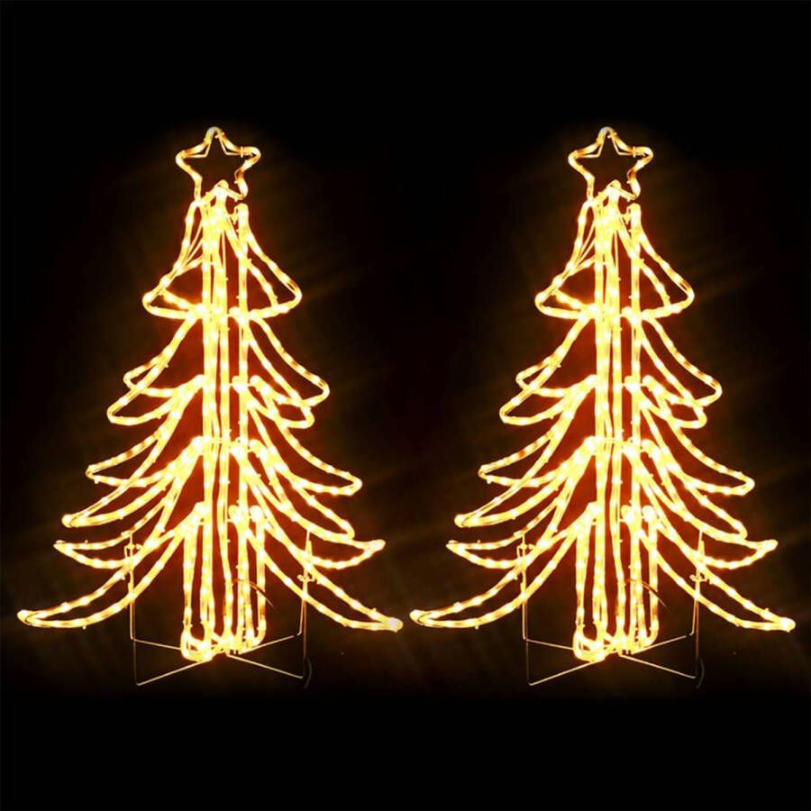 VidaXL Kerstfiguur boom 2 st inklapbaar met LED&apos;s 87x87x93 cm warmwit
