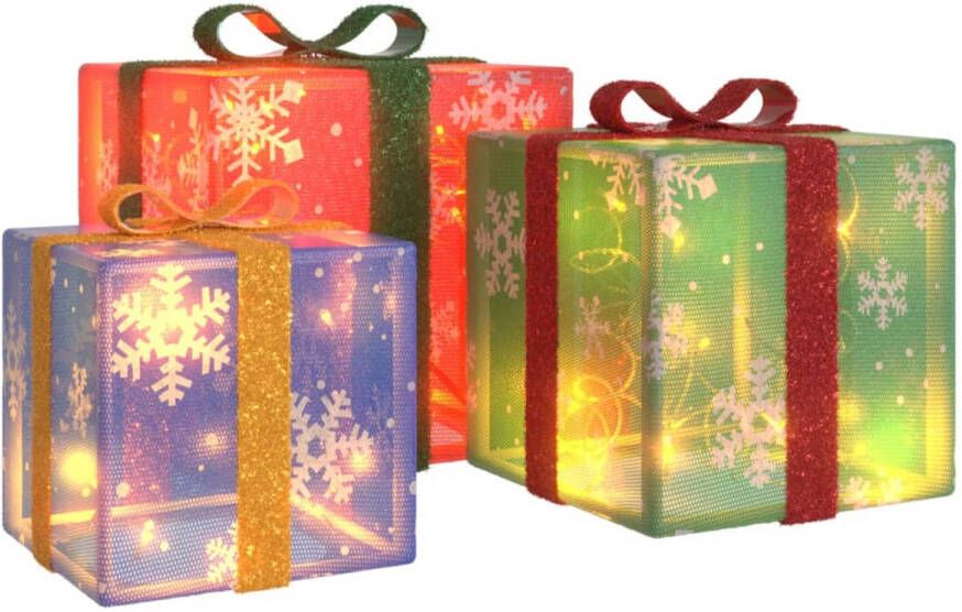 VidaXL Kerstfiguur cadeaudoos 3 st verlicht 64 warmwitte LED&apos;s