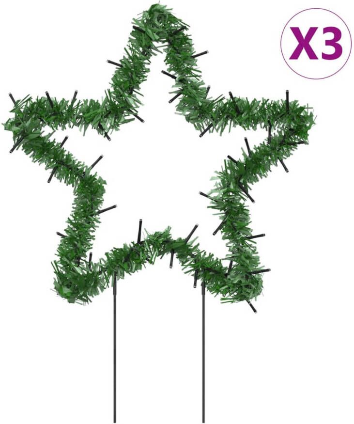 VidaXL Kerstverlichting ster 3 st met grondpinnen 50 LED&apos;s 29 cm