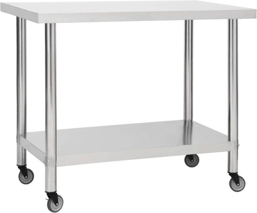 VidaXL Keukenwerktafel met wielen 100x45x85 cm roestvrij staal