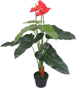 VidaXL Kunst anthurium plant met pot 90 cm rood en geel