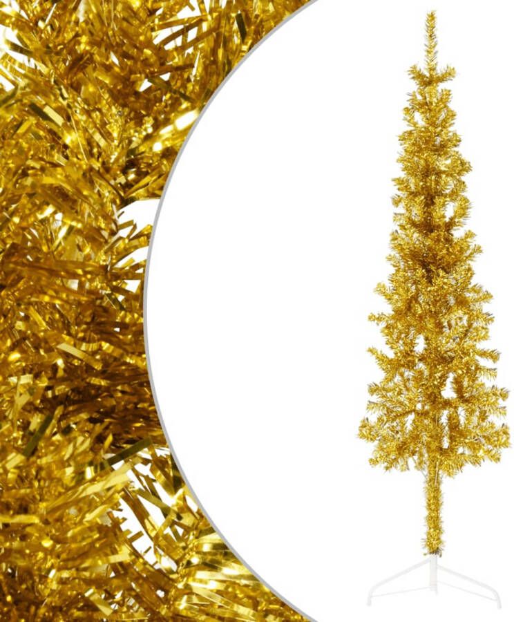 VidaXL Kunstkerstboom half met standaard smal 120 cm goudkleurig