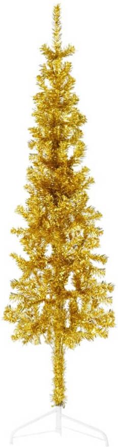 VidaXL Kunstkerstboom half met standaard smal 150 cm goudkleurig