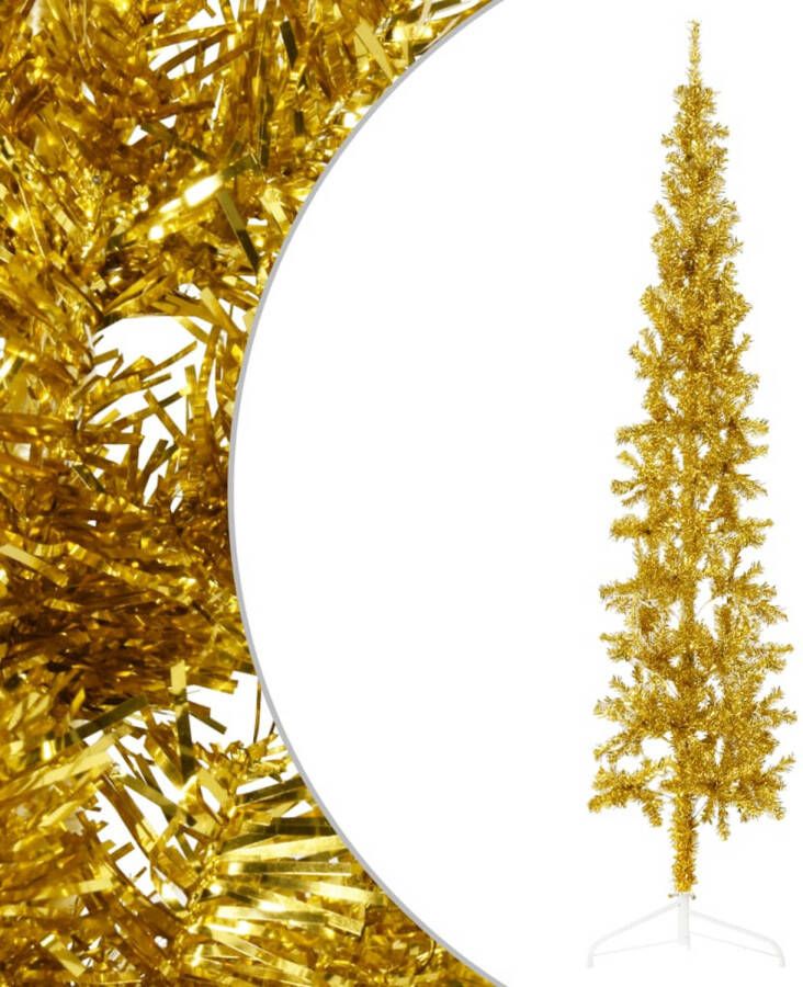VidaXL Kunstkerstboom half met standaard smal 240 cm goudkleurig