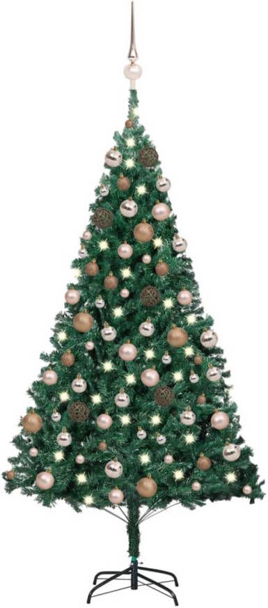 VidaXL Kunstkerstboom met LED&apos;s en kerstballen 150 cm PVC groen