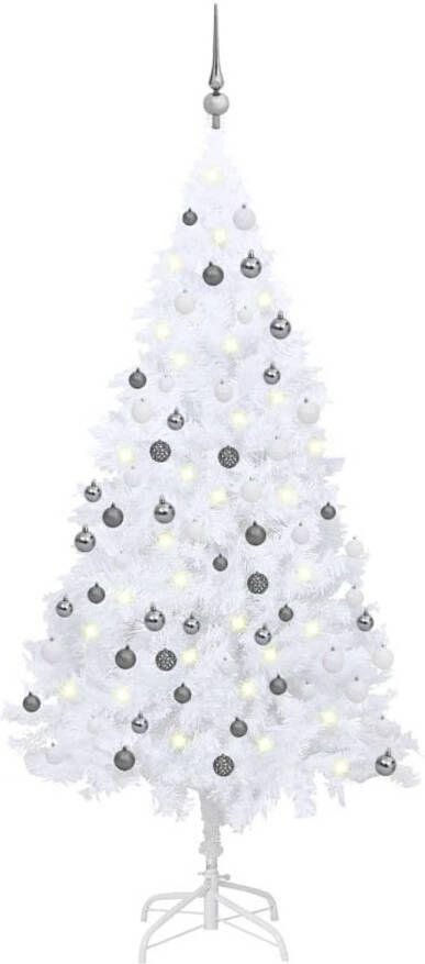 VidaXL Kunstkerstboom met LED&apos;s en kerstballen 150 cm PVC wit