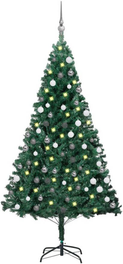 VidaXL Kunstkerstboom met LED&apos;s en kerstballen 180 cm PVC groen