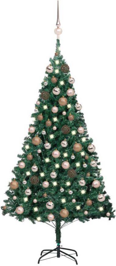 VidaXL Kunstkerstboom met verlichting en kerstballen 180 cm PVC groen