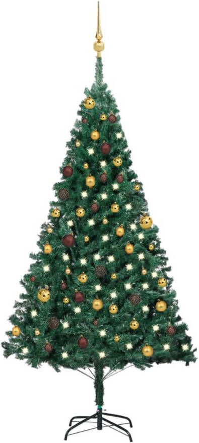 VidaXL Kunstkerstboom met LED&apos;s en kerstballen 180 cm PVC groen