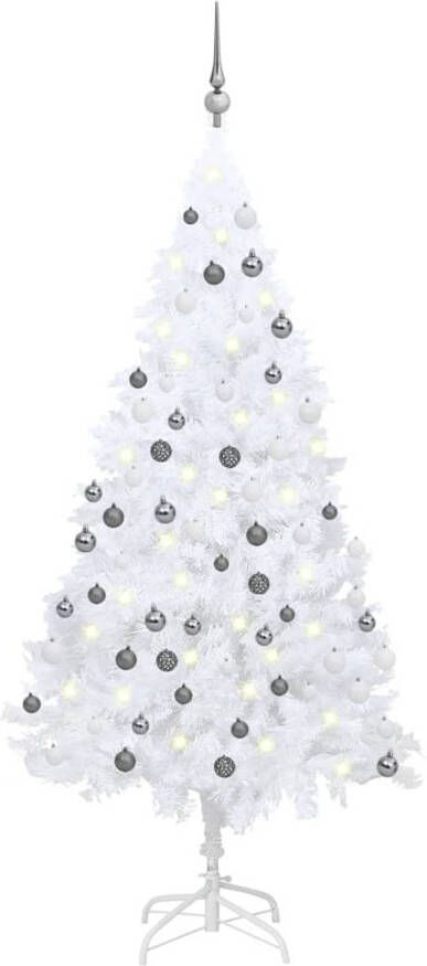 VidaXL Kunstkerstboom met LED&apos;s en kerstballen 180 cm PVC wit