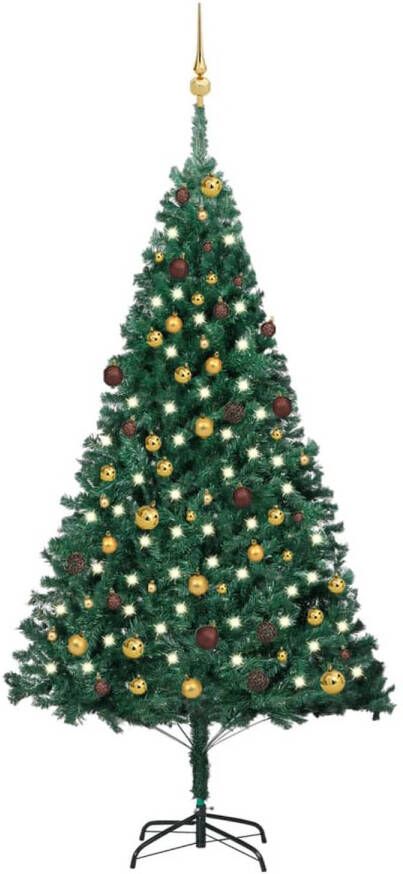 VidaXL Kunstkerstboom met LED&apos;s en kerstballen 210 cm PVC groen