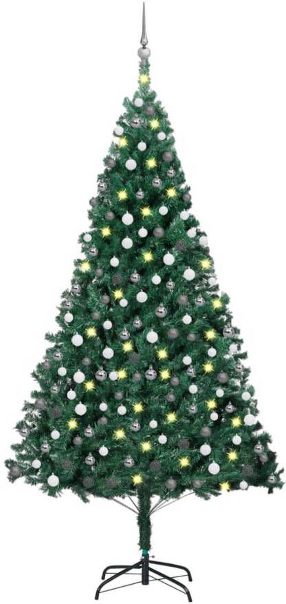 VidaXL Kunstkerstboom met LED&apos;s en kerstballen 210 cm PVC groen