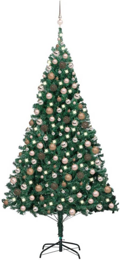 VidaXL Kunstkerstboom met verlichting en kerstballen 210 cm PVC groen