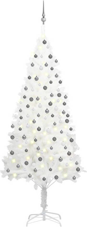 VidaXL Kunstkerstboom met LED&apos;s en kerstballen 210 cm wit