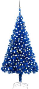 VidaXL Kunstkerstboom met LED&apos;s en kerstballen 240 cm PVC blauw