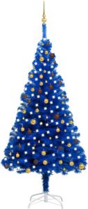 VidaXL Kunstkerstboom met LED&apos;s en kerstballen 240 cm PVC blauw