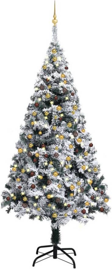 VidaXL Kunstkerstboom met LED&apos;s en kerstballen 240 cm PVC groen