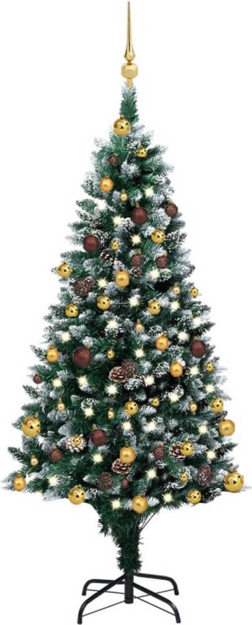 VidaXL Kunstkerstboom met LED&apos;s en kerstballen en dennenappels 150 cm