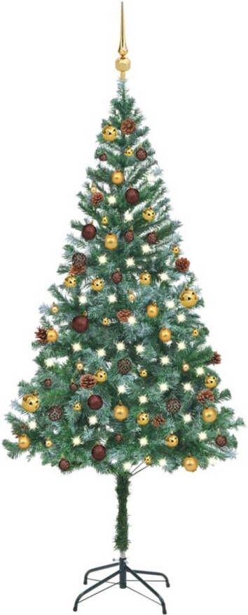 VidaXL Kunstkerstboom met LED&apos;s en kerstballen en dennenappels 180 cm