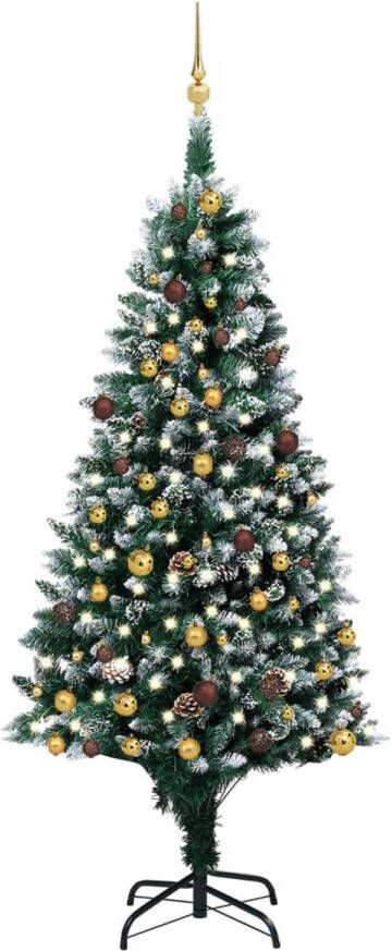 VidaXL Kunstkerstboom met LED&apos;s en kerstballen en dennenappels 210 cm
