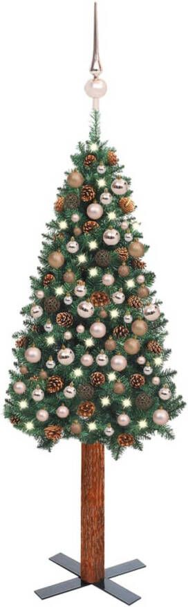 VidaXL Kunstkerstboom met LED&apos;s en kerstballen smal 210 cm PVC groen