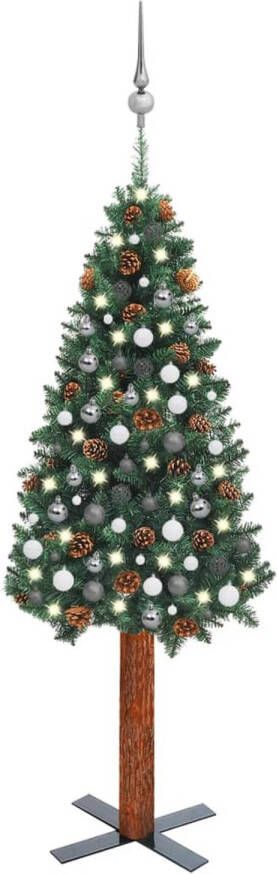 VidaXL Kunstkerstboom met LED&apos;s en kerstballen smal 210 cm PVC groen