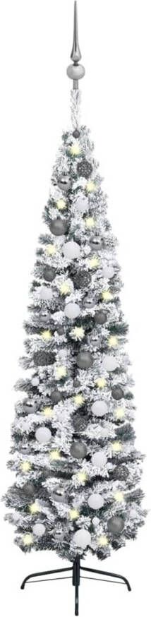VidaXL Kunstkerstboom met LED&apos;s en kerstballen smal 240 cm groen