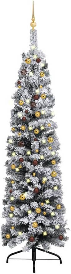 VidaXL Kunstkerstboom met LED&apos;s en kerstballen smal 240 cm groen